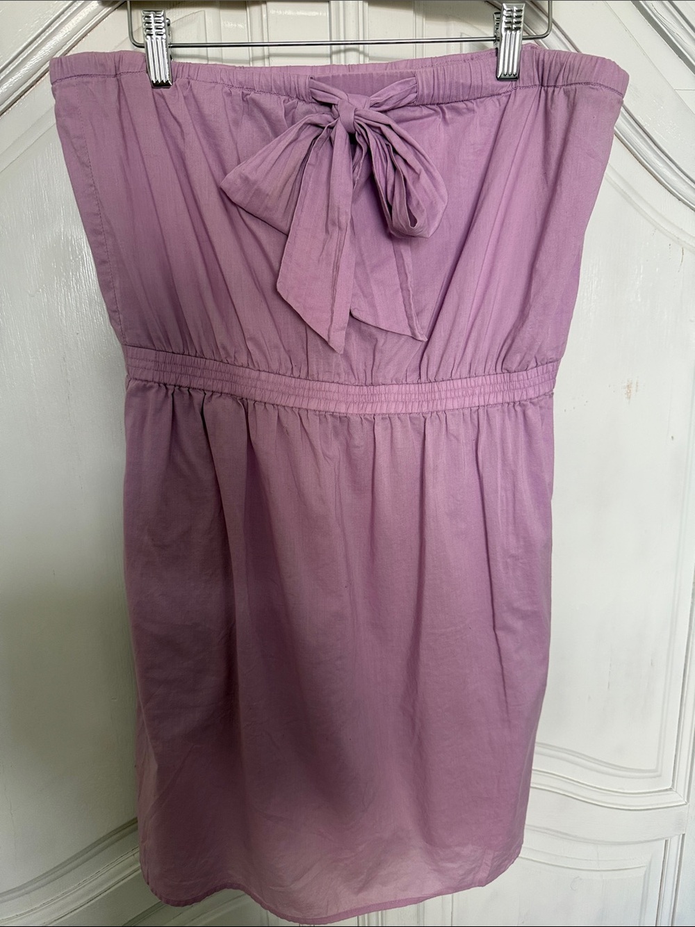 J. Crew Strapless Lavender Bow-Front Mini Dress Cotton Lightweight Size M
